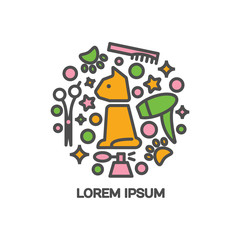 Vector cat beauty salon logo. Pet grooming salon, cat hairdresser..Editable design element for your company..Modern easy to edit logo template.