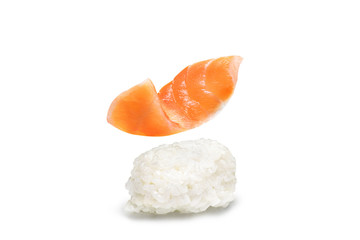 Sushi roll with falling salmon