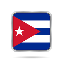 Flag of Cuba. Shiny metallic gray square button.