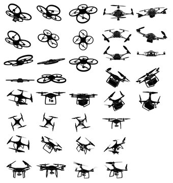 Set of drones with cameras and containers