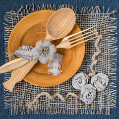 Homemade napkin of burlap for table