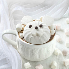 Hot chocolate with marshmallow in the form of polar bear