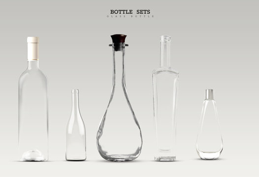 Bottle of glass set on isolated background