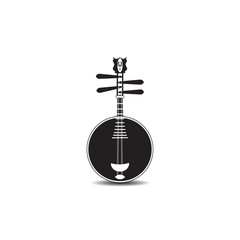 Vector black and white yueqin, Chinese string plucked musical instrument.