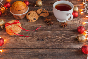 Christmas Background with Cupcakes and Cookies. Horizontal.
