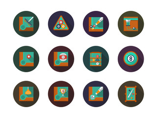 Billiard round flat color vector icons set