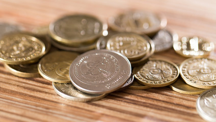 coins on the table. macro