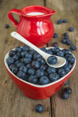 Health food concept/blueberries and milk on old wooden background