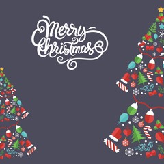 Christmas tree with ornaments icon set