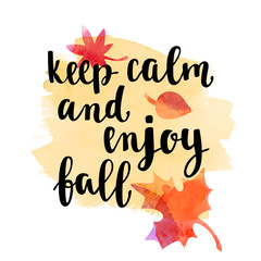 Fall handwritten brush calligraphy quote and autumn motives.