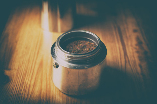 Preparing the coffee brew.