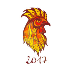 Gold and red roster. Symbol of year 2017. Logo, card, poster,  postcard, calendar and invitation .