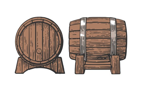 Wooden barrel set engraving vector illustration
