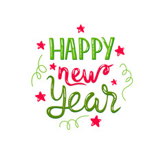 Happy New Year. Colorful Hand Drawn lettering. Vector illustration, greeeting card.