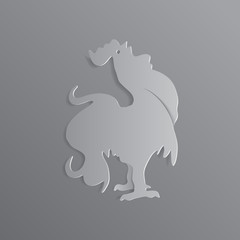 EPS10.Symbol 2017.  Happy new year. White Rooster on a gray background.Paper art and craft style.