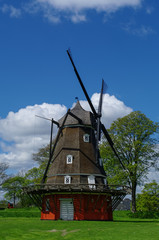Red wooden windmill in Kastellet fortress (The old military fortress), Copenhagen, Denmark