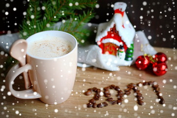 Christmas and New Year 2017 background and cup of cappuccino with cinnamon
