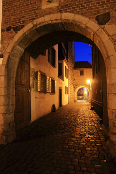 Zollfeste Zons am Niederrhein,Zolltor am Abend