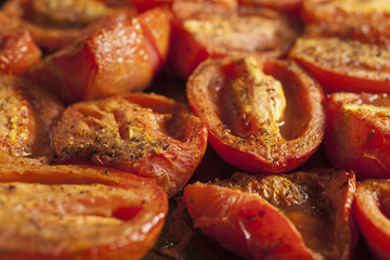 tomato halves roasting in the oven