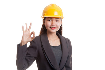 Asian engineer woman show OK sign.