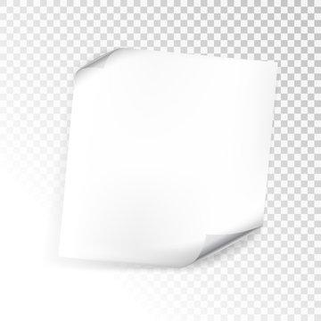 White sheet of paper on transparent background. Vector illustration.