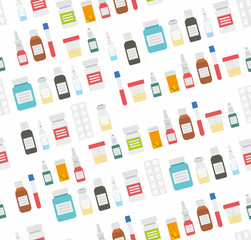Medical pills and Drugs in Seamless Pattern