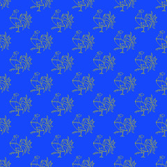 Lime rooster abstract seamless pattern on blue background.