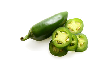 Sliced Green Jalapeno Pepper Isolated On White Background