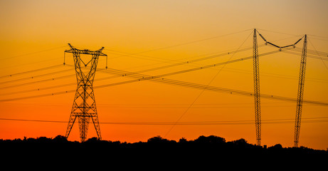 Electricity Pylons at Sunset