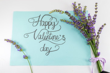 Happy Valentines day card with lavender flowers