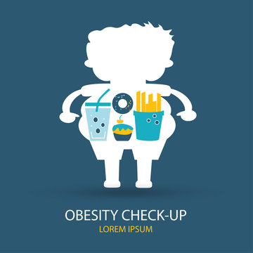 Vector icons in flat design. Concept of obesity, junk food and health with elements for mobile concepts and web apps. Modern infographic logo and pictogram.