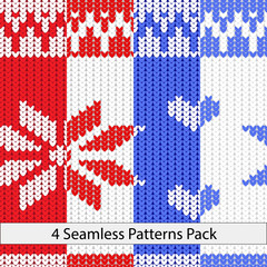 Four color snow knit seamless pattern red, white and blue colors