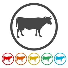 Cow silhouette icons set 