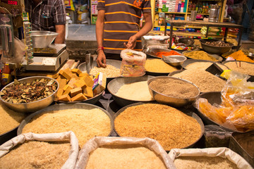 Fototapeta premium street life india sales herbal fruits food on market and street