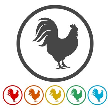 Rooster silhouette icons set 