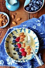Healthy Breakfast Oatmeal with berries and nuts