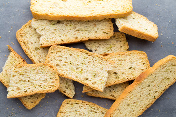Garlic and herb bread slices. Eco food.