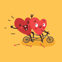 Couple in love. Two happy hearts biking. Happy Valentine's day vector card