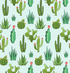 Succulent and cactus seamless pattern