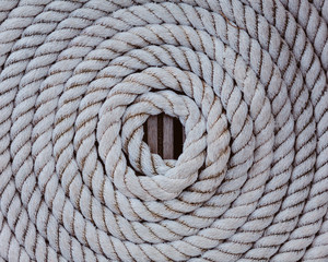 Close-up of white coiled rope.