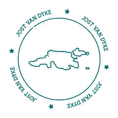 Jost Van Dyke vector map. Distressed travel stamp with text wrapped around a circle and stars. Island sticker vector illustration.