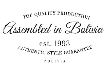 Assembled in Bolivia rubber stamp. Grunge design with dust scratches. Effects can be easily removed for a clean, crisp look. Color is easily changed.