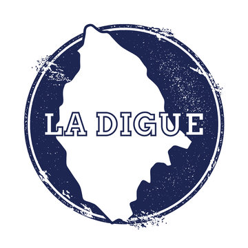 La Digue vector map. Grunge rubber stamp with the name and map of island, vector illustration. Can be used as insignia, logotype, label, sticker or badge.