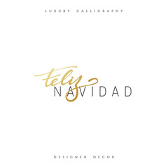 Merry Christmas. Spanish inscription. Feliz Navidad. Beautiful text calligraphy handmade. Xmas holidays poster and greeting card.