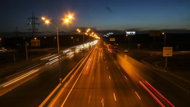 Time lapse video of night traffic on highway
