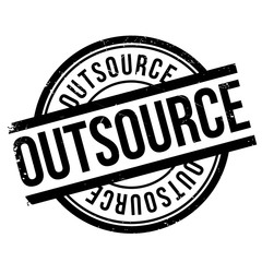 Outsource stamp. Grunge design with dust scratches. Effects can be easily removed for a clean, crisp look. Color is easily changed.