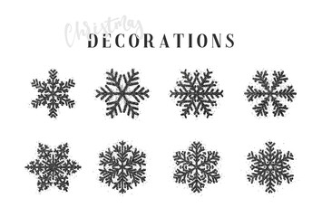 Snowflakes decoration Christmas and New Year's symbols. Set 8 different snowflakes of handmade. Winter objects. Festive elements.