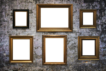 wooden picture frame on old wall background