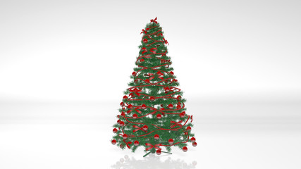 Christmas Tree with Red Decorations and Ornaments isolated on white background