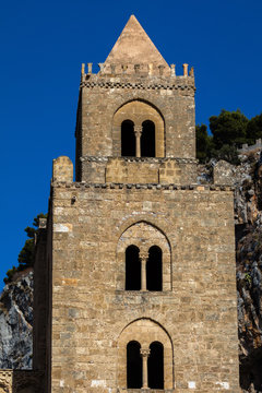 Cefalu's Cathedral, one of the most interesting buildings in Sicily, originated by the Norman King Roger II, consecrated in 1267. Reflects Norman, Latin, Greek, and Arab architectural influences.